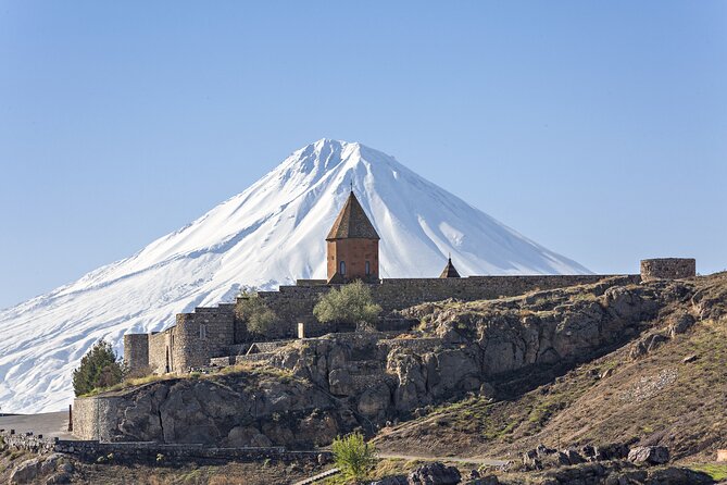 Khor Virap monastery on the Ararat plain with Mount Ararat behind it