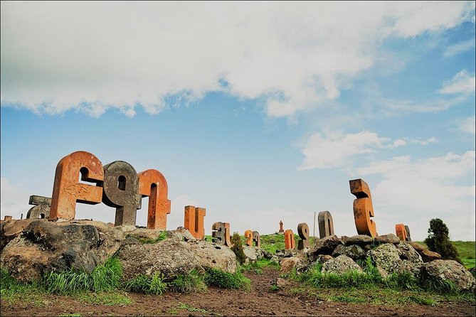 Group Tour: Amberd, Aragats, Lake Kari, Saghmosavank, Alphabet - Stop 6 The Armenian Alphabet Monument in Artashavan: 39 letters in stone